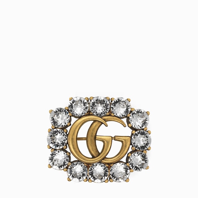 【GUCCI】ブロンディ ゴールドトーン ブローチ Gucci Blondie crystal brooch in light gold-toned metal