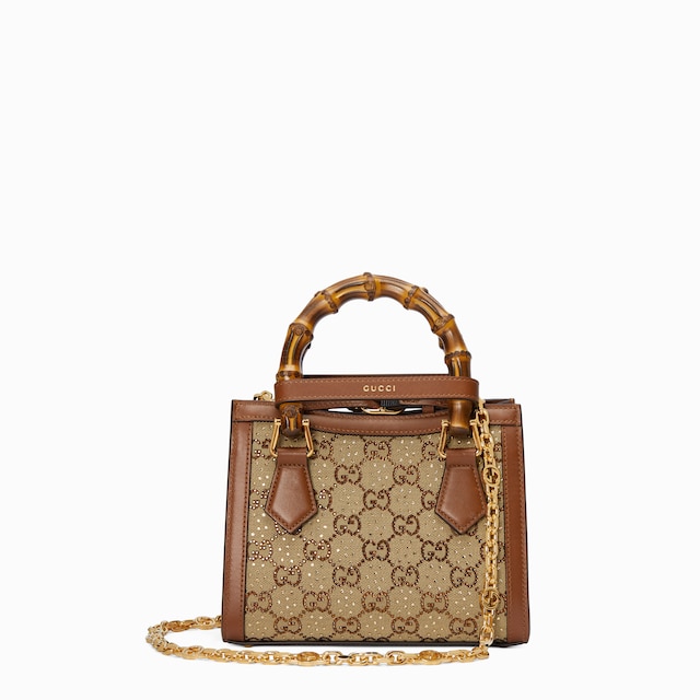 Borsa shopping Gucci Diana misura piccola con cristalli