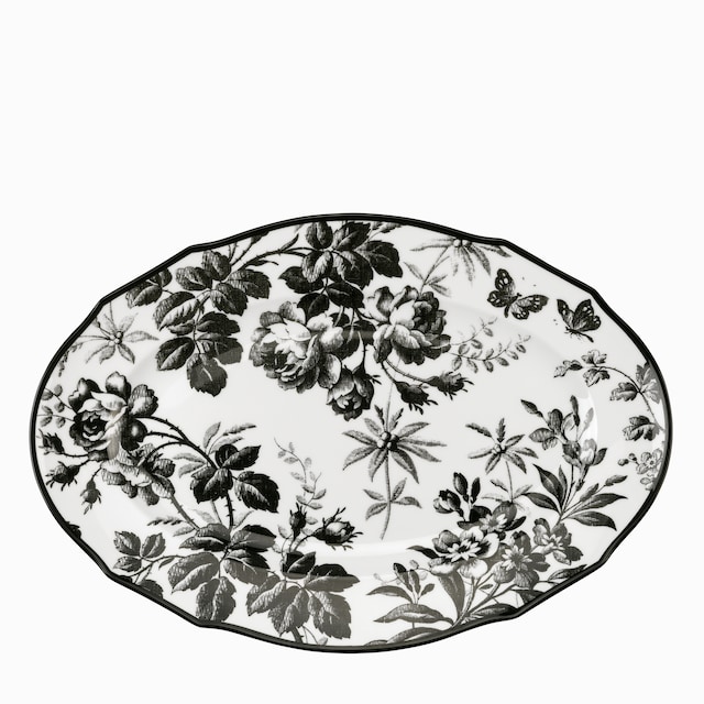 Ovales Tablett mit Herbarium-Motiv