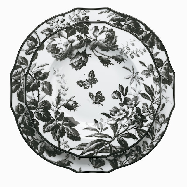 Suppenteller mit Rand und Herbarium-Motiv im Zweier-Set