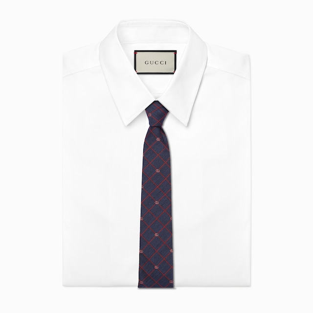 Double G and check silk jacquard tie