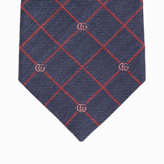 Double G and check silk jacquard tie
