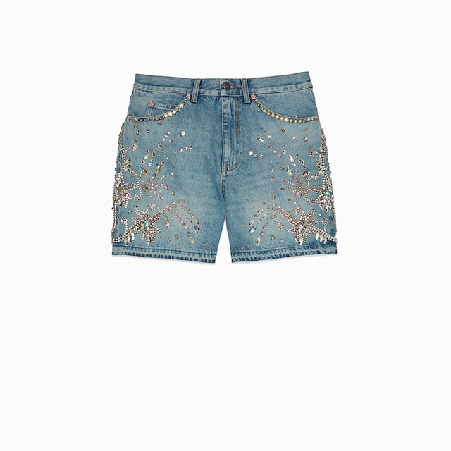 Denim short with crystal trim