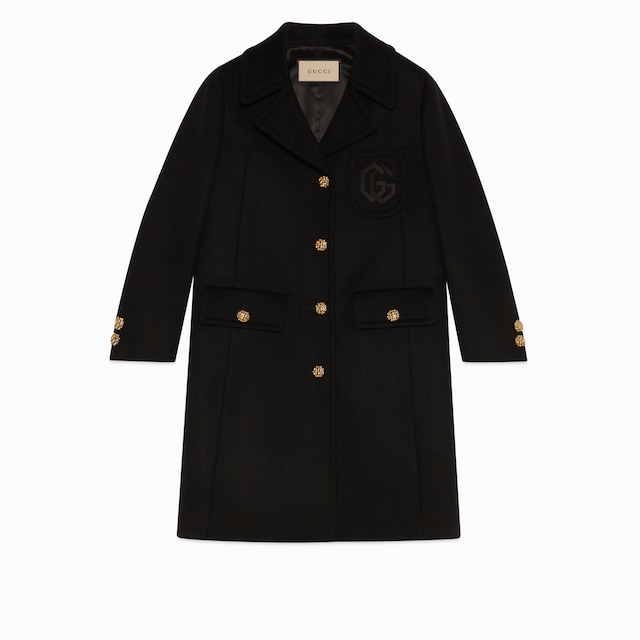 Double G embroidery wool coat