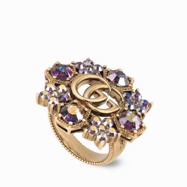 Double G crystal flower ring