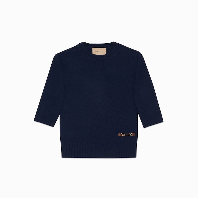 GUCCI GGロゴパターン 半袖ニットセーター　ブークレウールジャカードトップ 関税負担なし☆GUCCI グッチ ウールバックルジャガードニット
