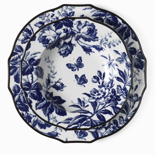Suppenteller mit Rand und Herbarium-Motiv, 2er-Set