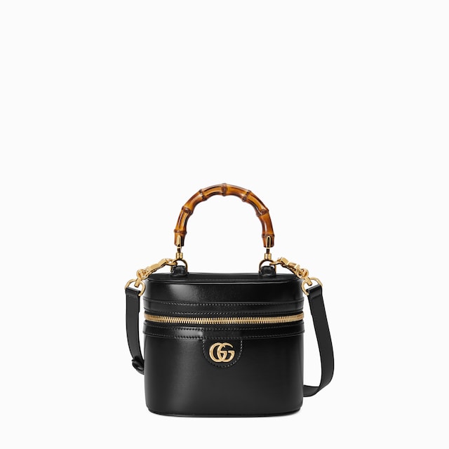 Mini vanity bag with bamboo handle