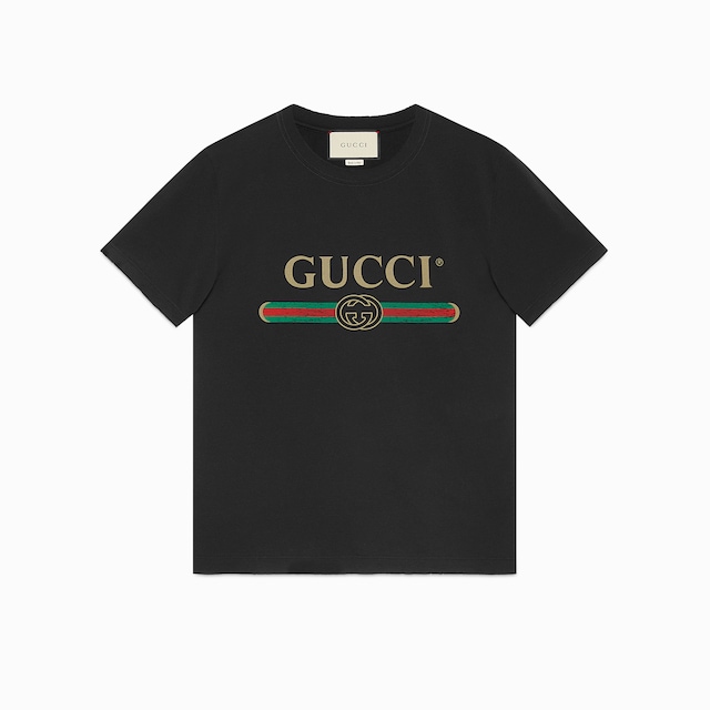 Oversize washed T-shirt with Gucci logo