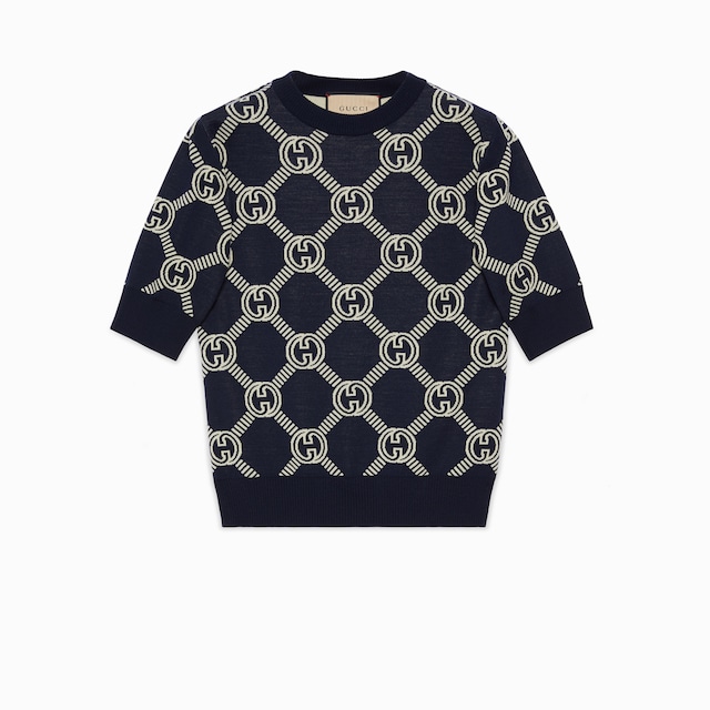 Reversible GG wool jacquard top