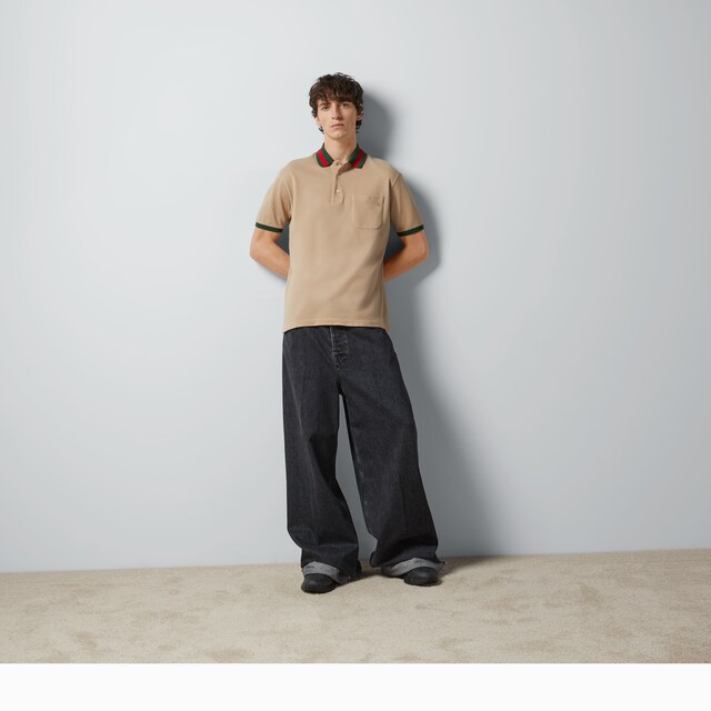 Cotton piquet polo with Web collar - image 5