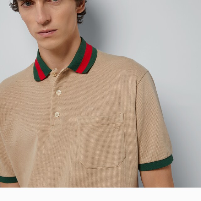 Cotton piquet polo with Web collar - image 4