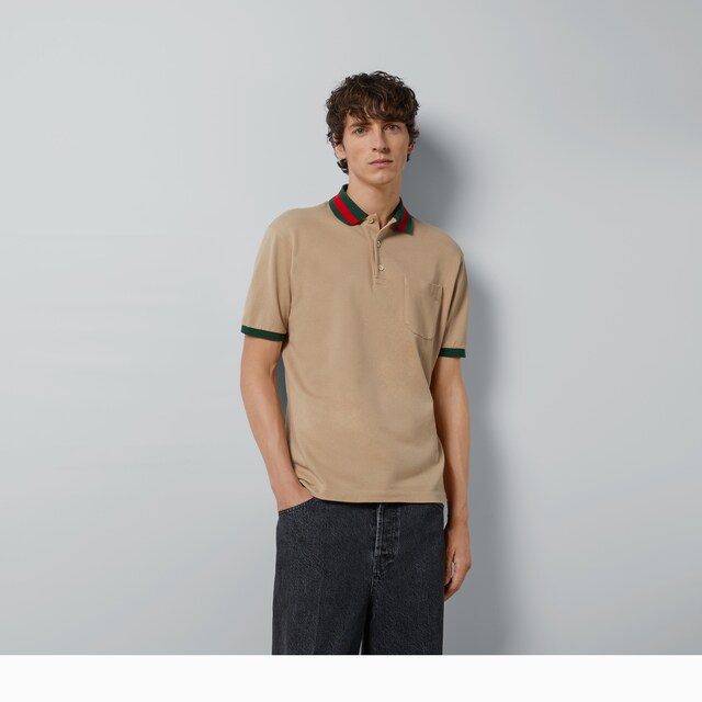 Cotton piquet polo with Web collar - image 2