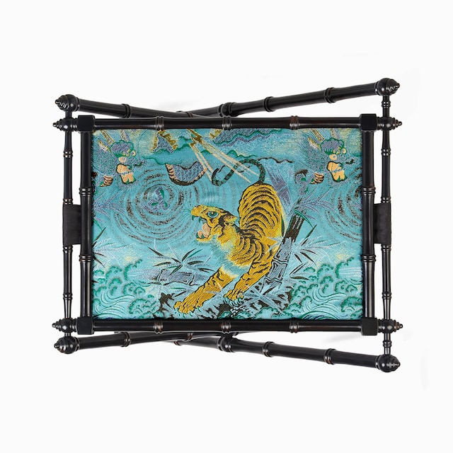 Plateau pliant en bois tendu de jacquard tigre