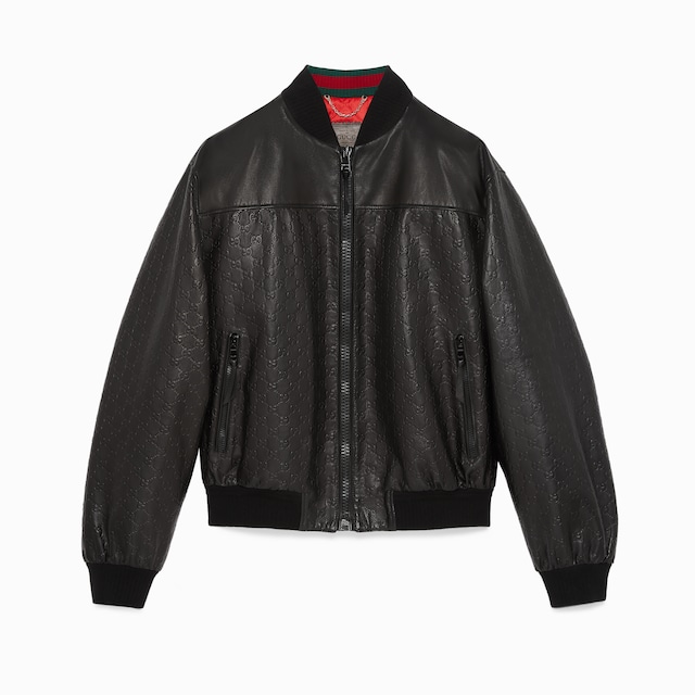 GG embossed leather bomber jacket
