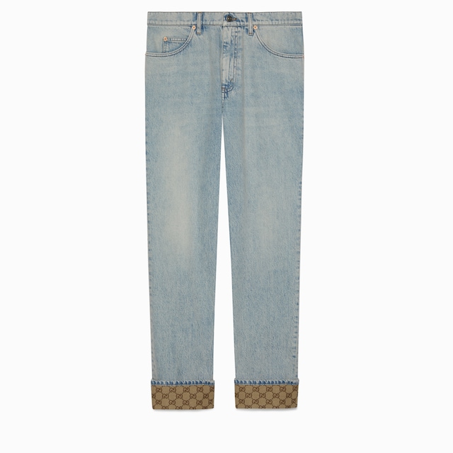 Washed denim trouser with GG turn ups