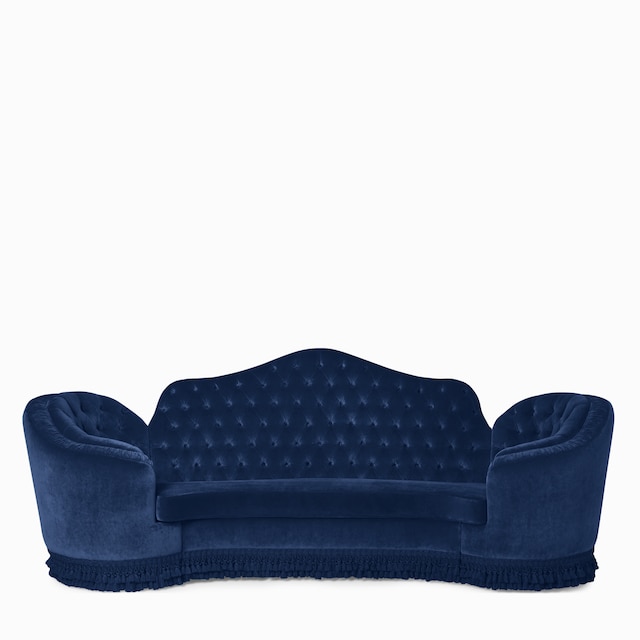 Capitonné camelback velvet sofa