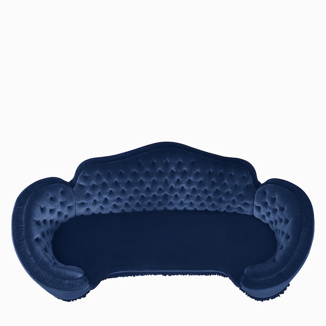Capitonné camelback velvet sofa