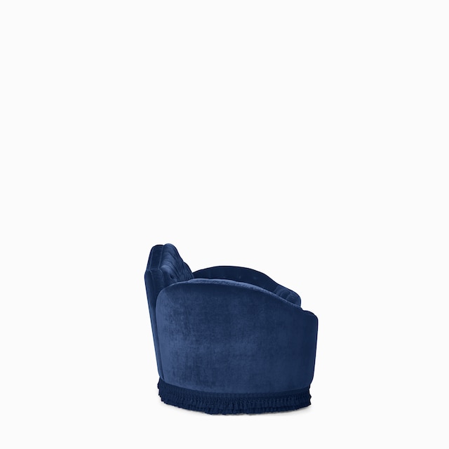 Capitonné camelback velvet sofa