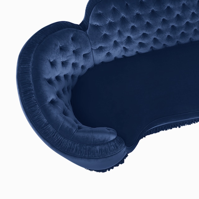 Capitonné camelback velvet sofa