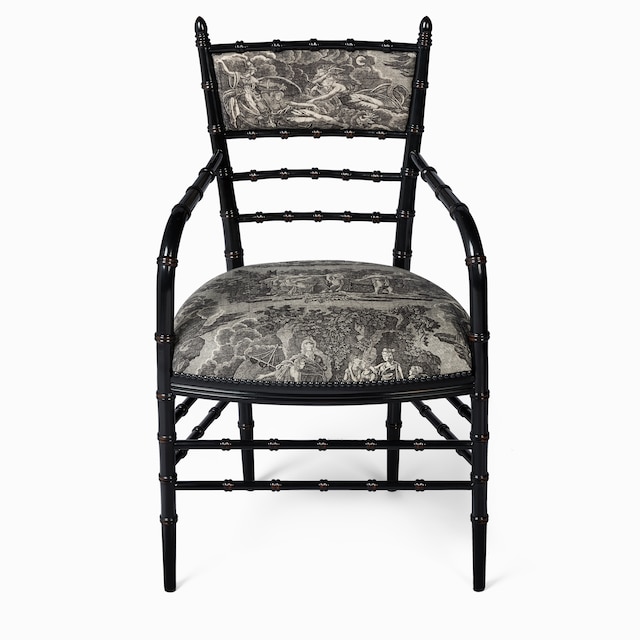 Chiavari-Stuhl mit Armlehne und Toile-de-Jouy-Print