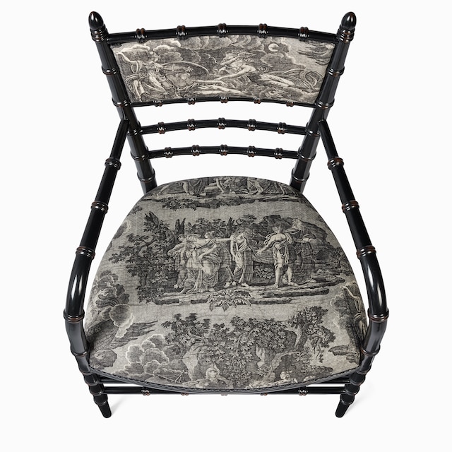 Chiavari-Stuhl mit Armlehne und Toile-de-Jouy-Print