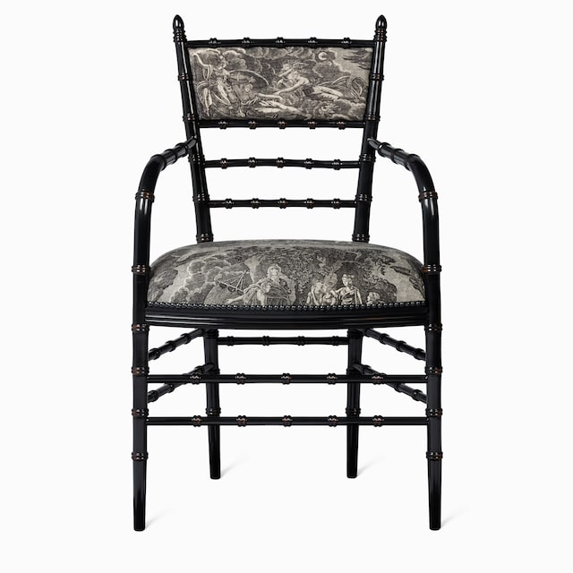 Chiavari-Stuhl mit Armlehne und Toile-de-Jouy-Print