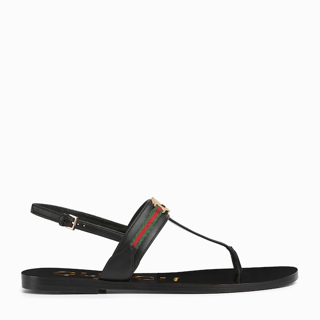【GUCCI】WOMENS INTERLOCKING G WEB SANDAL◆820904C9D00 Women's Interlocking G Web sandal in black leather | GUCCI® US