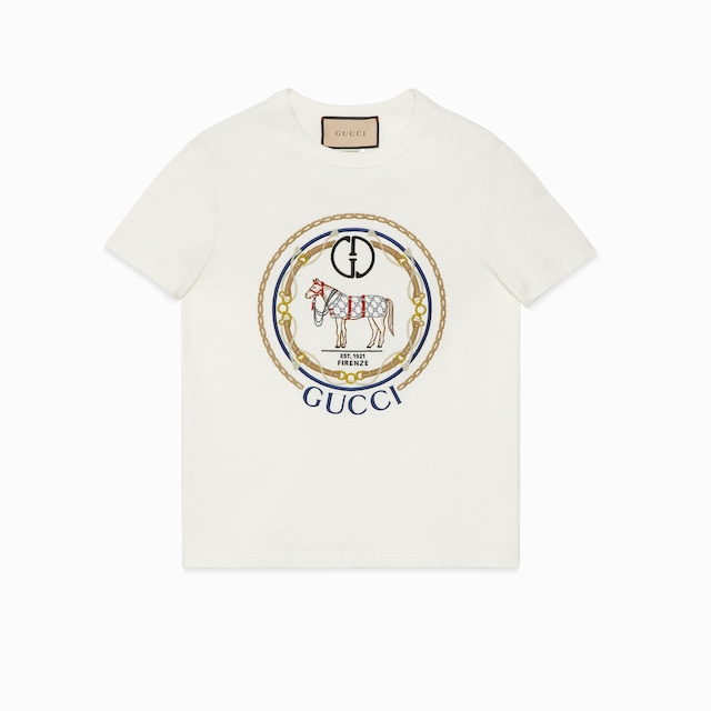 【GUCCI】 ウェブトリムTシャツ ホワイト ロゴ 【グッチ】 ウェブ ストライプ トリム コットンリブ Tシャツホワイト