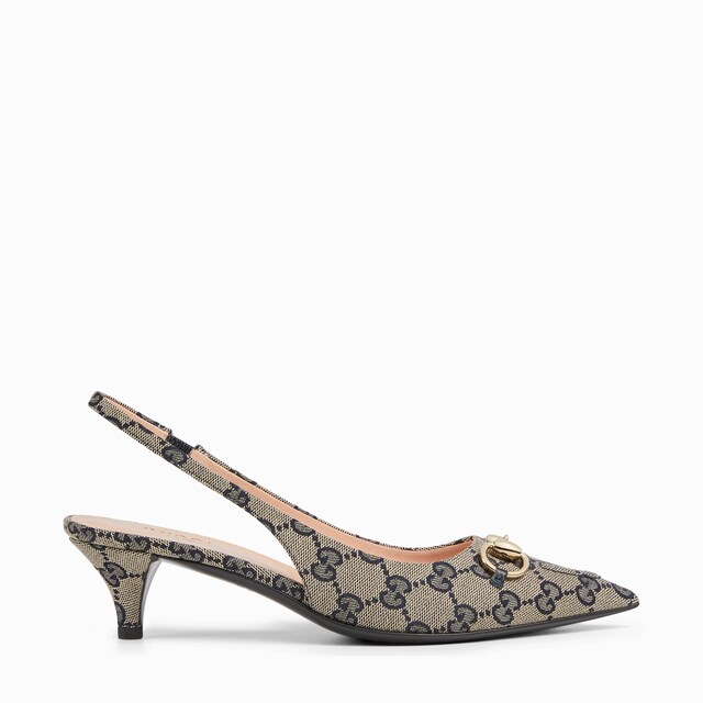 シューズ・サンダルその他 Canvas GG Heeled Pump Women's slingback pump with Horsebit in beige and ebony