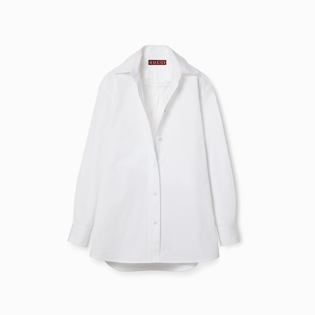 Cotton poplin shirt with ribbon tie