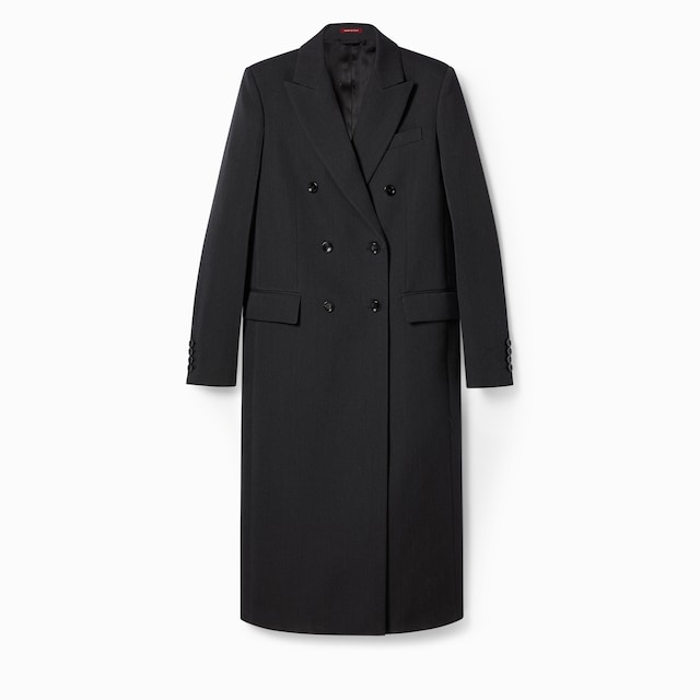 Double-breasted long wool coat