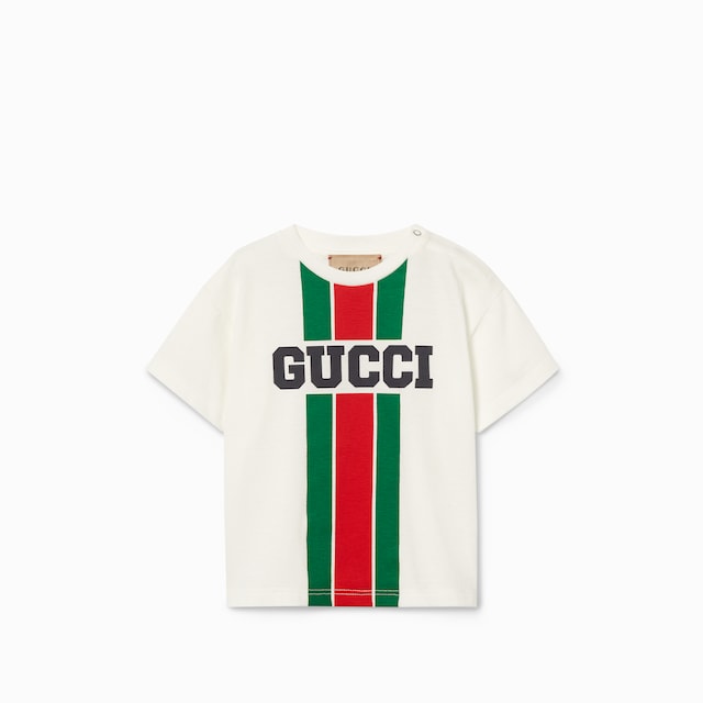 GUCCI ベビー Tシャツ 80 Baby T-shirt with Gucci logo in white cotton | GUCCI® US