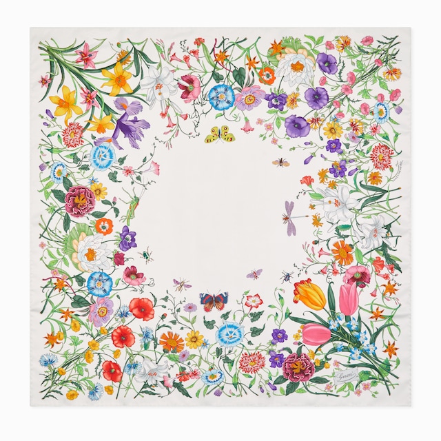 Gucci 　スカーフ フローラ GUCCI グッチ スカーフ フローラ 花柄 蝶 蜂 シルク ピンク