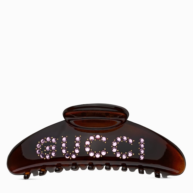 GUCCI ヘアバンド ブラウン ストーン装飾 GG canvas hairband with crystals in camel and dark brown