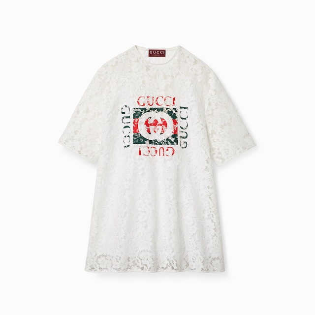 Gucci floral cotton lace top with print