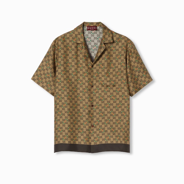 GG Horsebit print silk twill shirt