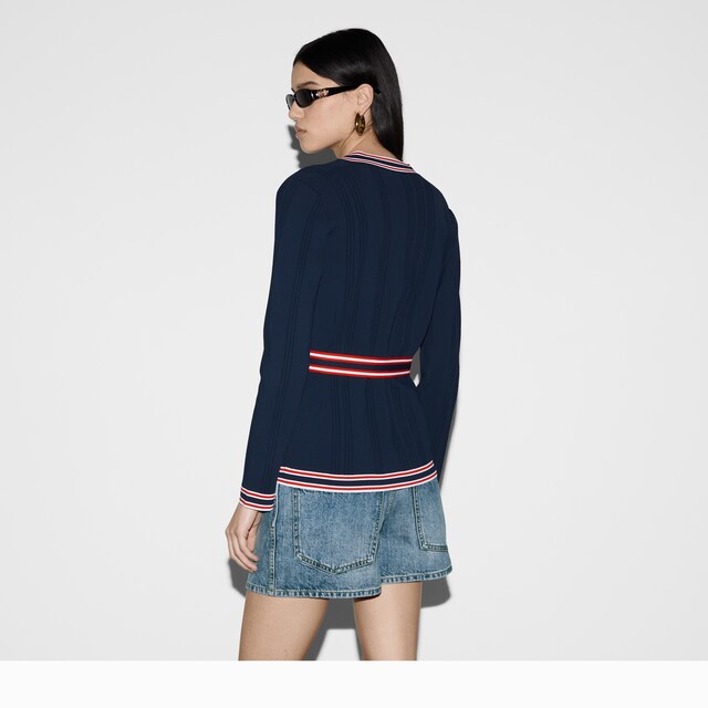 Self-tie cardigan with striped trim - image 5