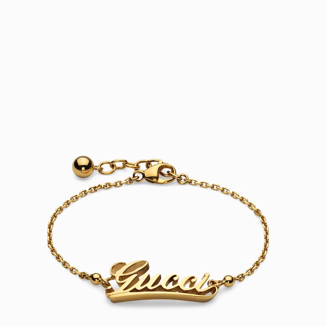GUCCI 新品同様品　エナメルエングレービングチェーンブレスレット　刻印18 グッチ シグネチャー エングレービング チェーン ブレスレット