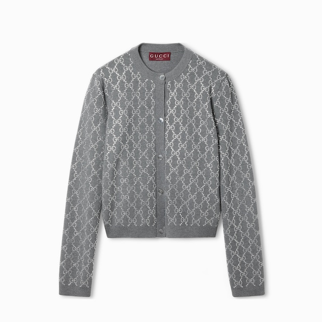 Wool cardigan with crystal embroidery