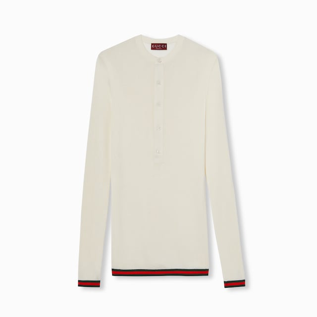 Rib silk long sleeved top