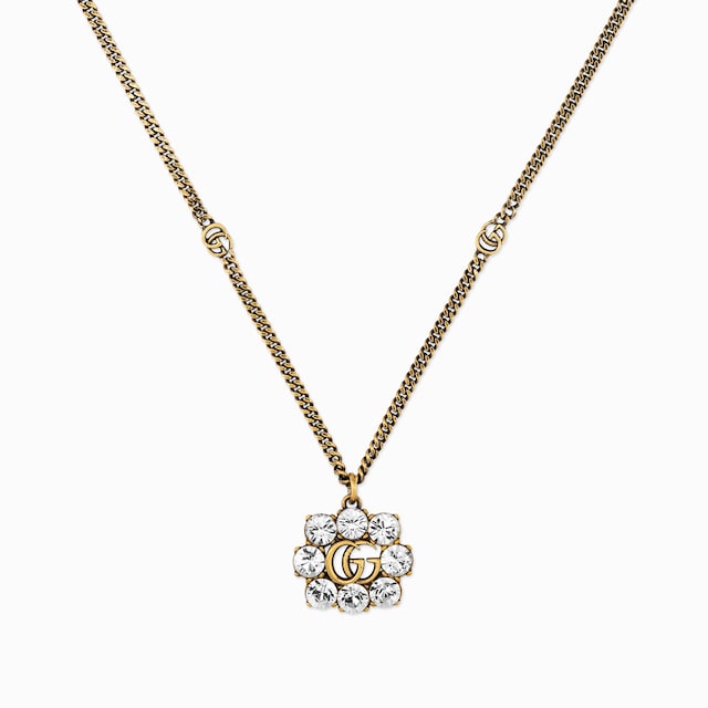 Metal Double G brooch with crystals in crystals | GUCCI® US