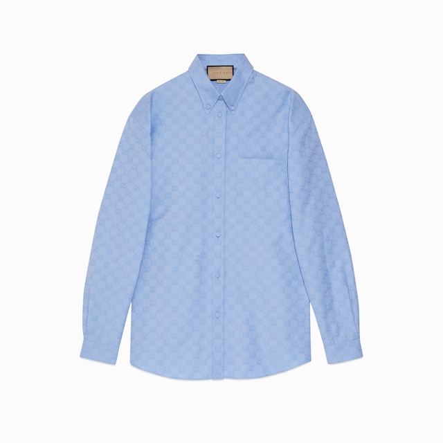 GG Supreme Oxford cotton shirt in light blue | GUCCI® US
