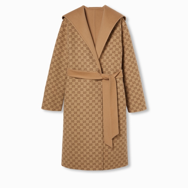 Reversible GG silk wool blend coat
