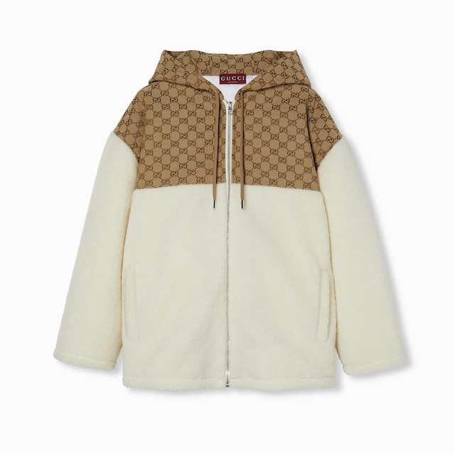 GG intarsia wool fleece zip jacket