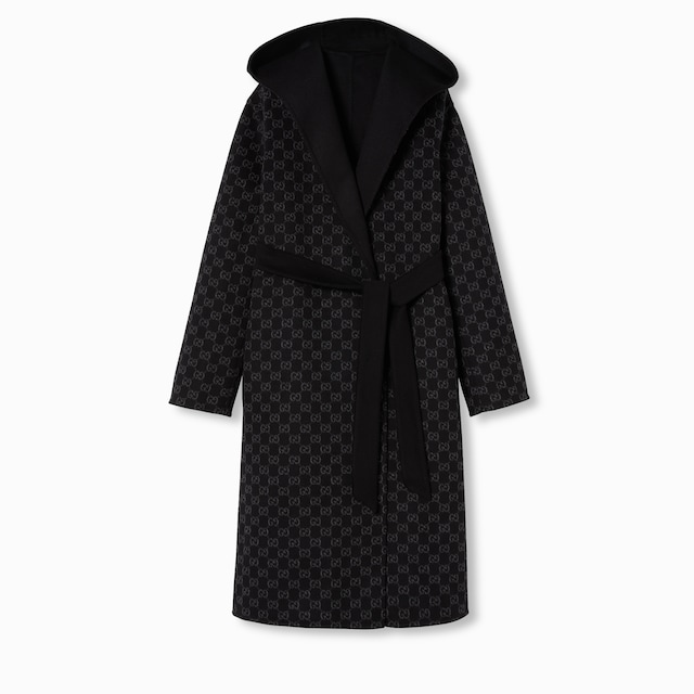 Reversible GG silk wool blend coat