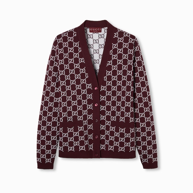 Reversible GG wool jacquard cardigan