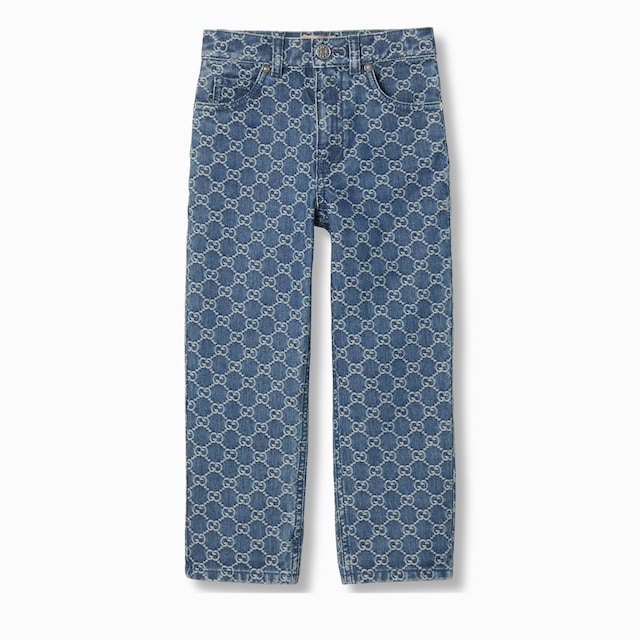 Pantalón infantil de jacquard de denim con GG