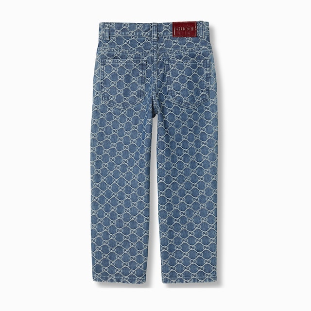 Pantalón infantil de jacquard de denim con GG