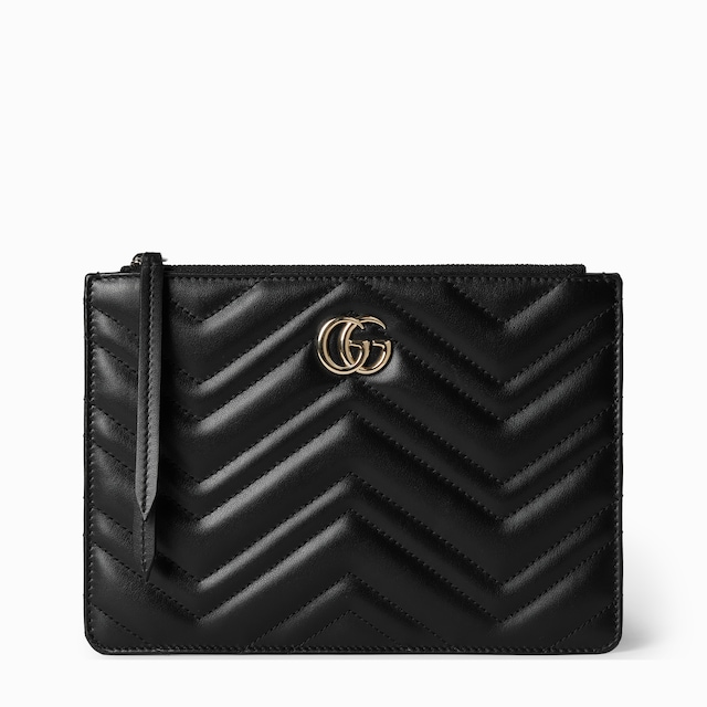 GUCCI ブラック ポーチ Gucci // Black Leather & Gold Hardware Zip Pouch – VSP